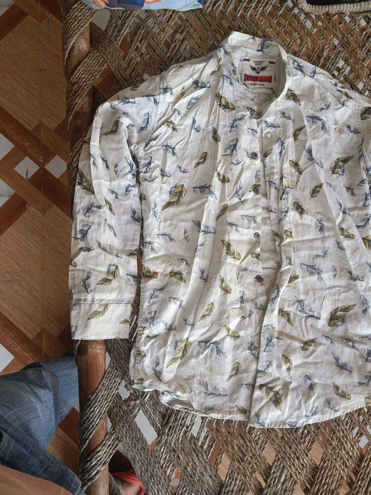 Leaf Print Button-Down Shirt