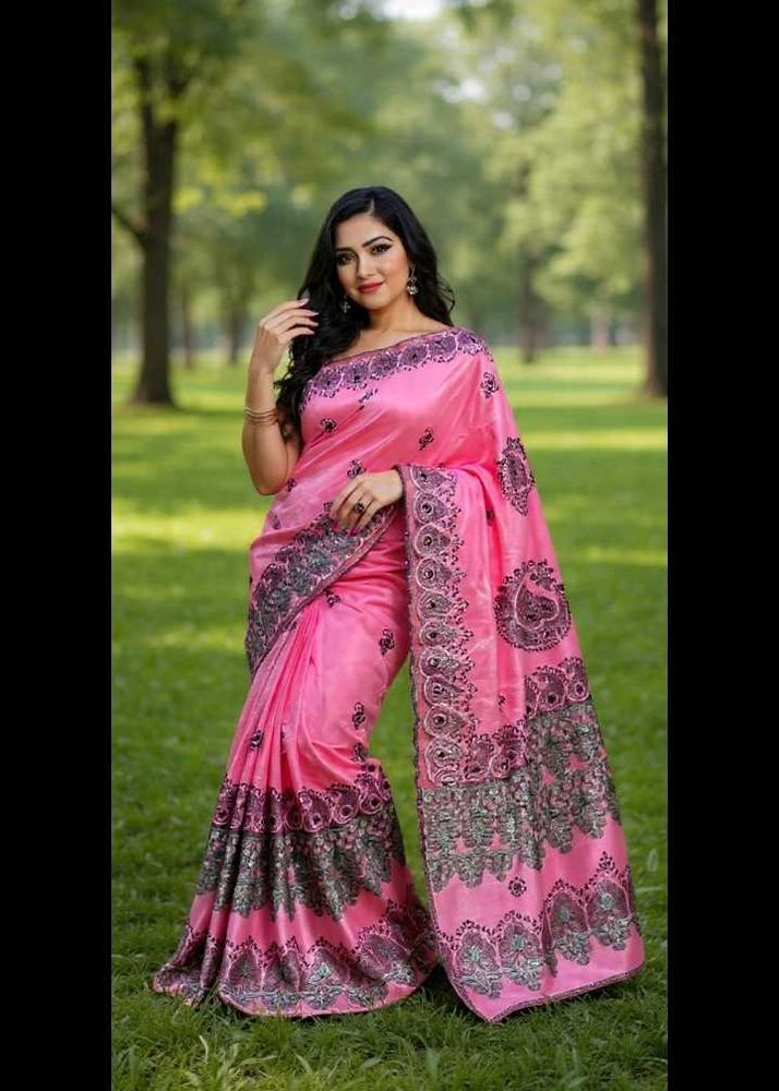 Pink Embroidered Saree