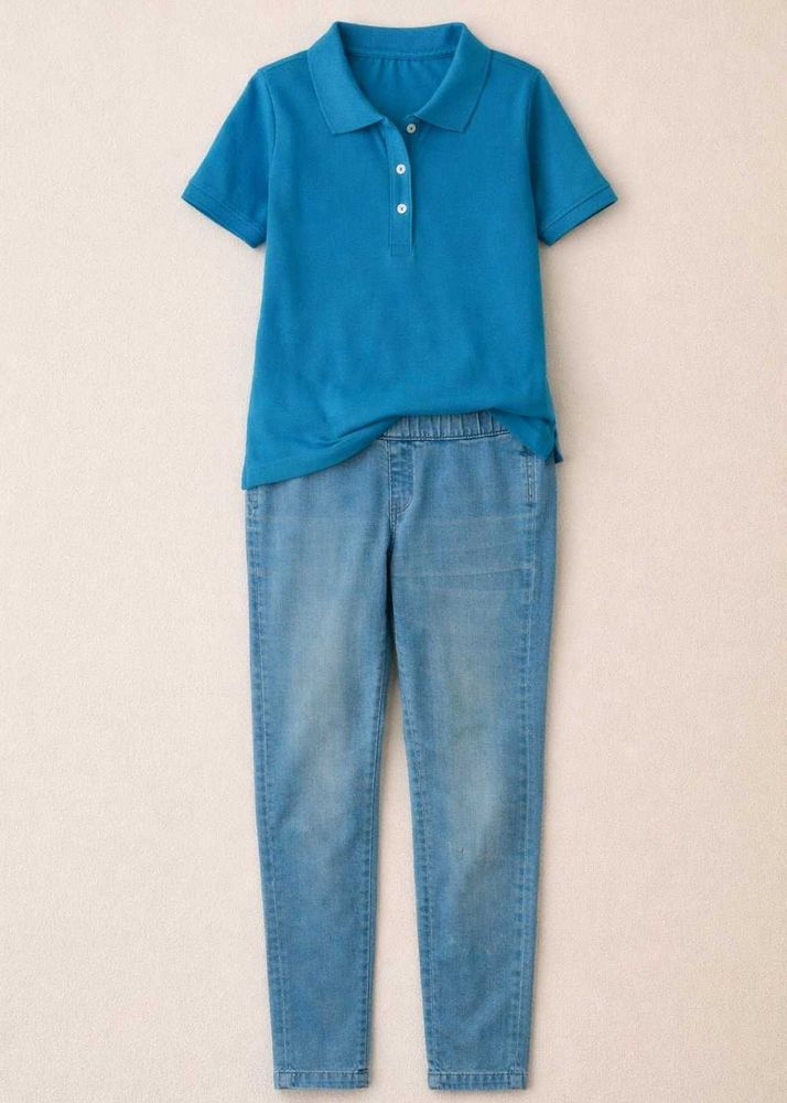 Only Women Jeggings With Blue Polo Neck Tshirt