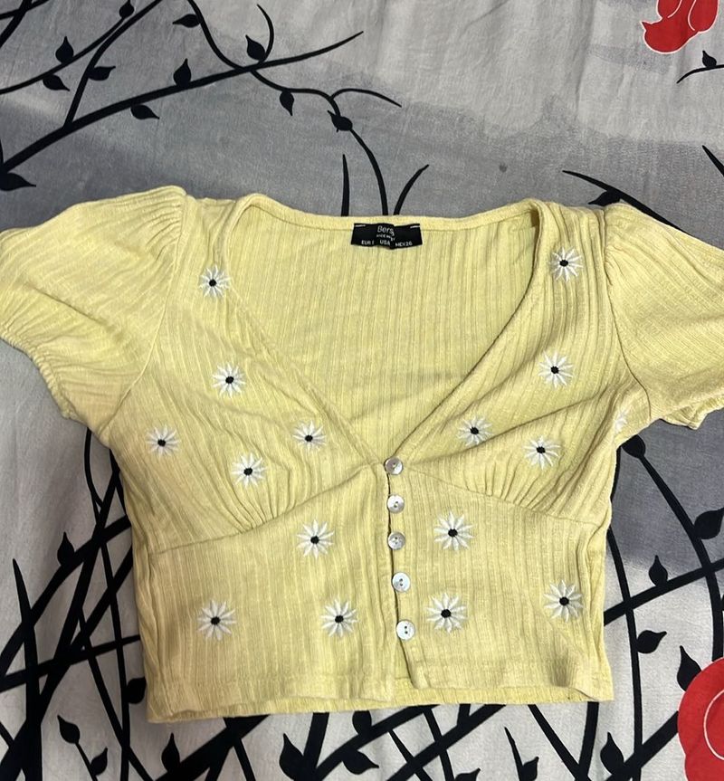 Cute Floral Embroidered Crop Top