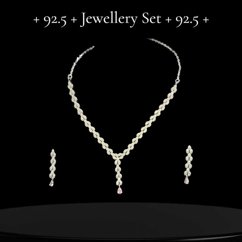 92.5 Silver Jewellery Set (Baby Pink Droplet)