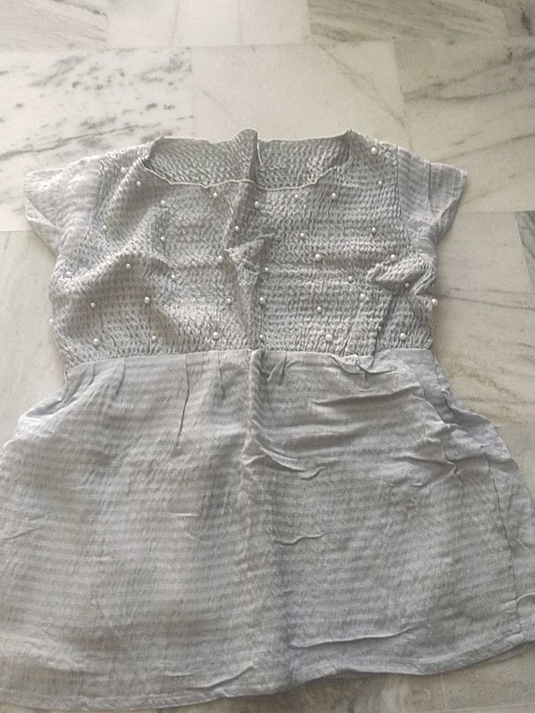 Grey Dress with Pearl Detail