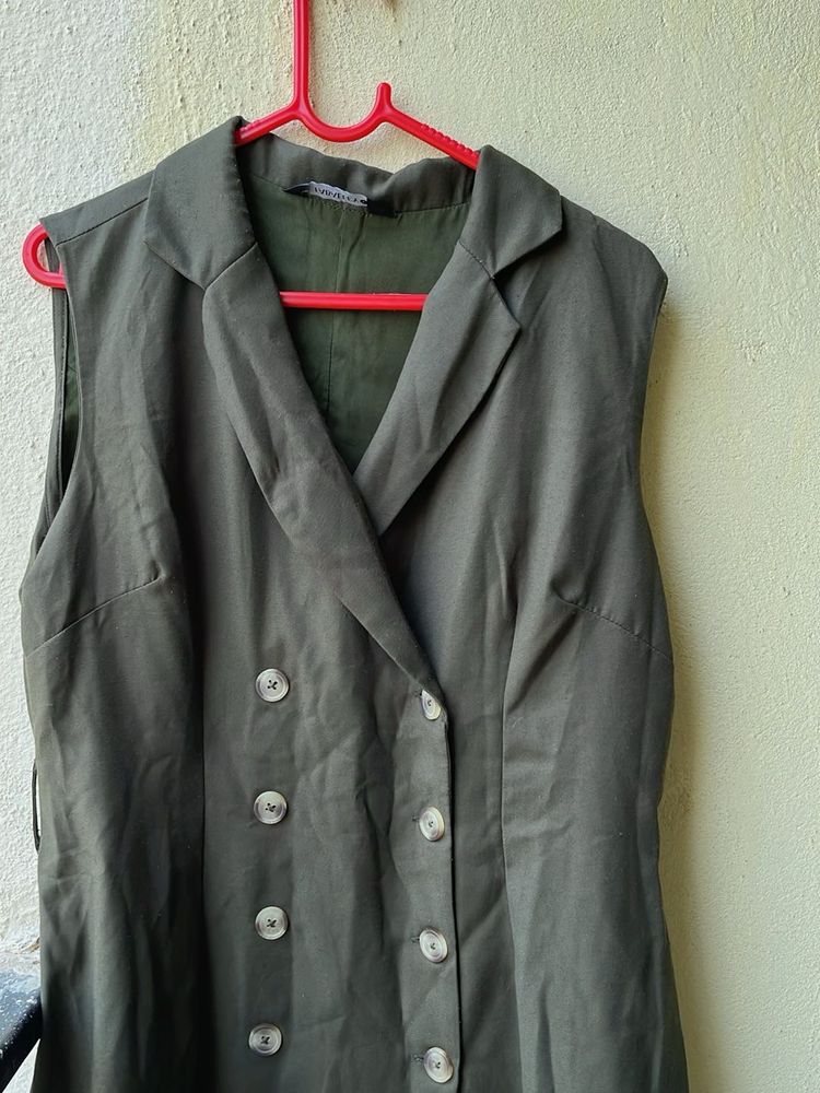 New Olive Green Sleeveless Blazer Dress