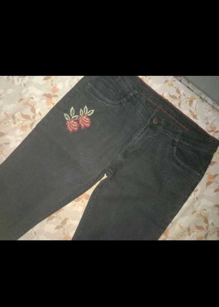 Floral Design Black Denim From Miss Purple 🖤💅✨