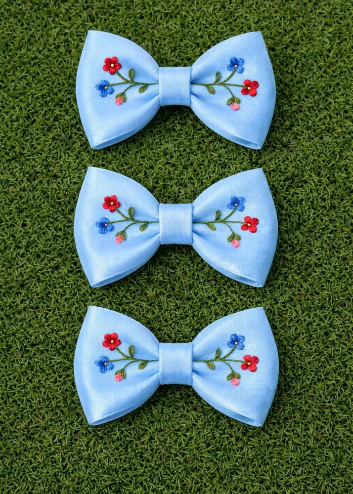 Floral Embroidered Bow Hair Clips(pack of 3)