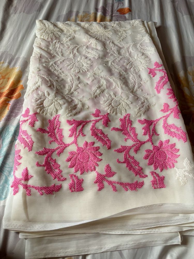 White Georgette Saree
