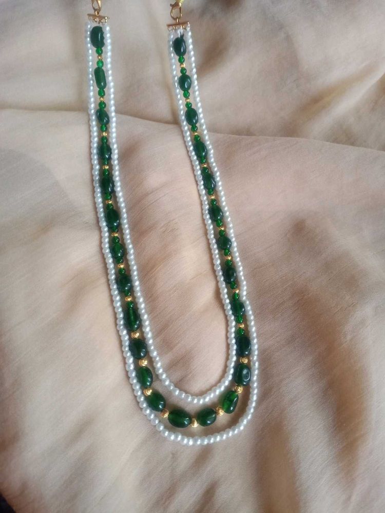 Emerald &amp; Pearl Beaded Necklace