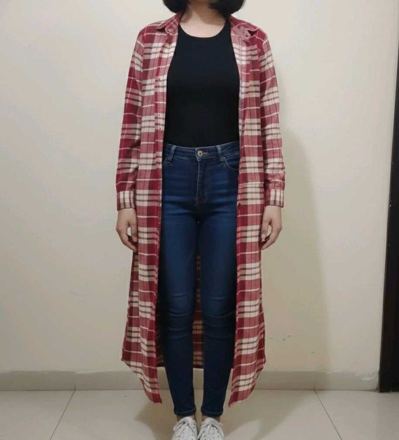 Red Plaid Longline woolen coat