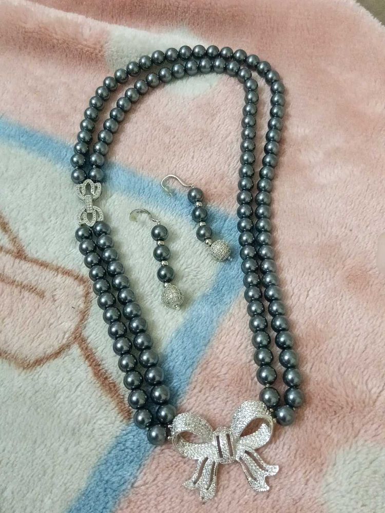 Original Grey Pearl With Ad Stones Neckpiece Set