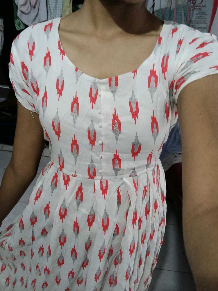 White Ikat Print Frock