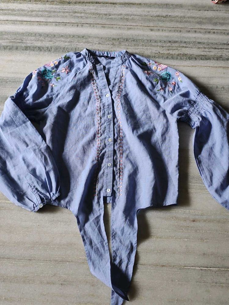 Embroidered Blue Top