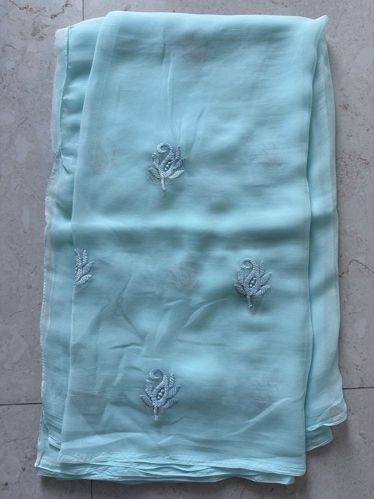 Unused Light Blue Chiffon Saree