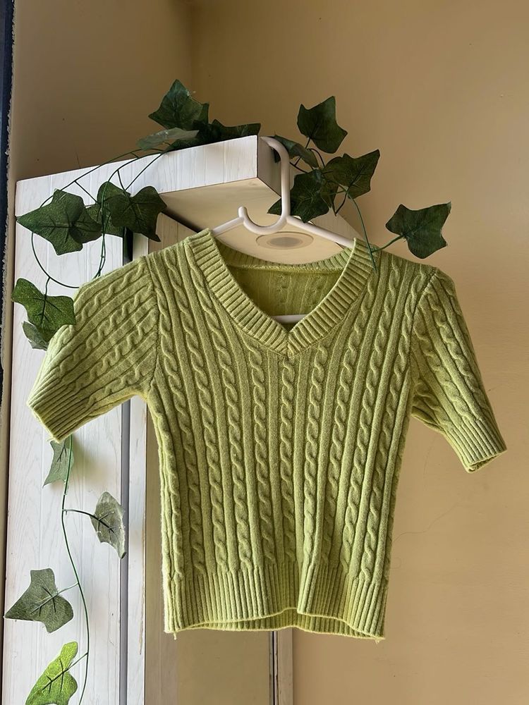 Green Knit Crop Top