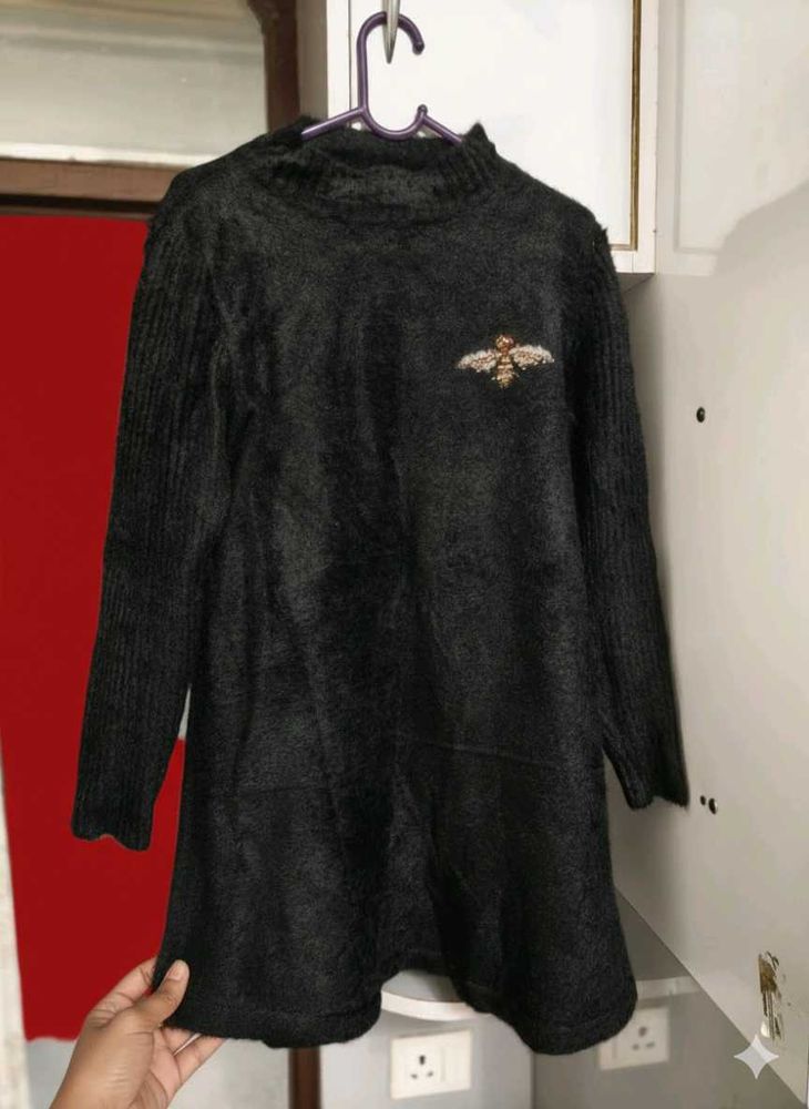 Black Fuzzy Sweater Dress