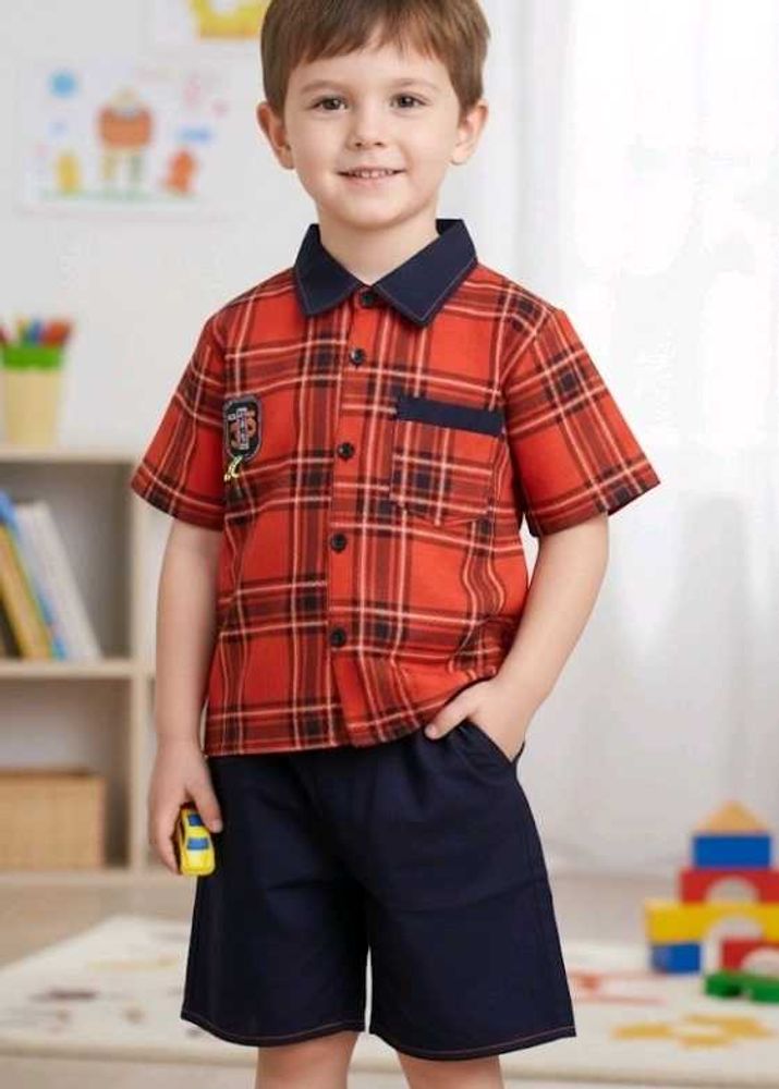 new Boys kids  Plaid Shirt &amp; Shorts Set