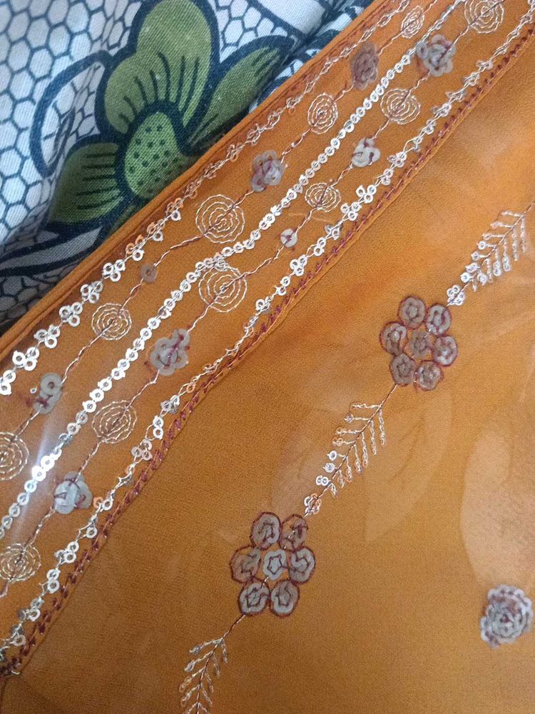 Mustard Saree With Work
