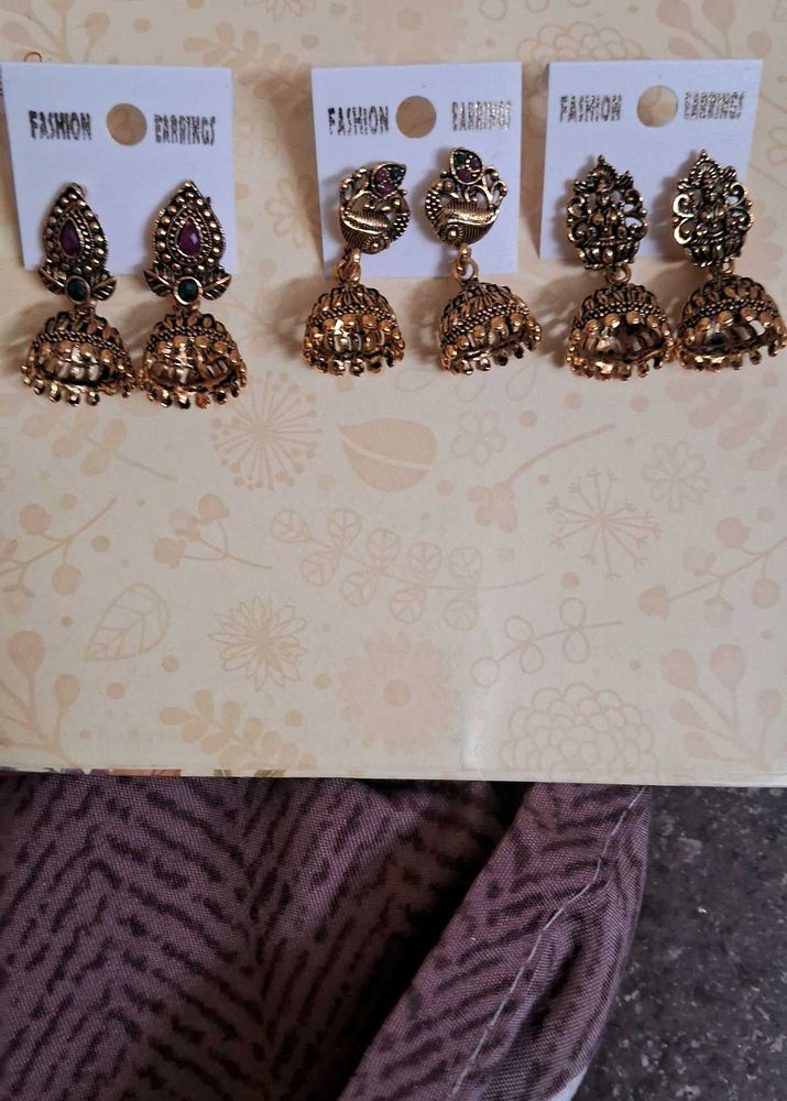 New unused pack of 3 Jhumka Earrings Set