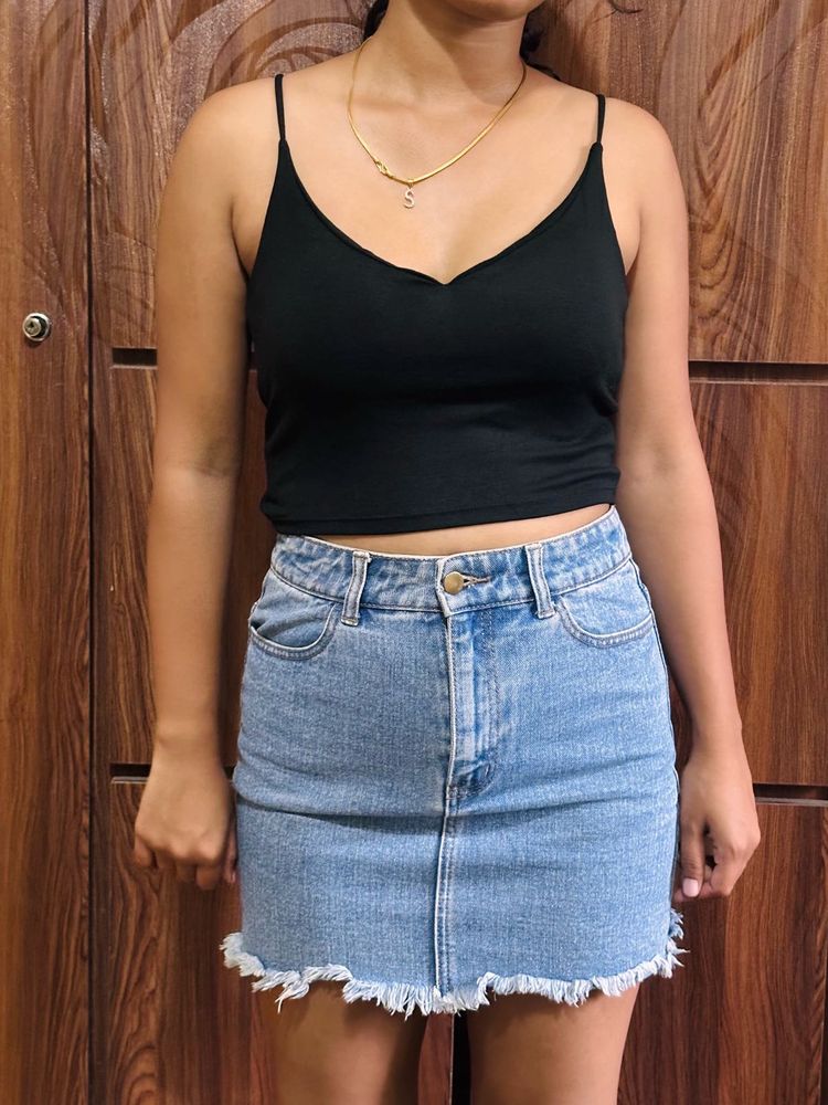 Denim Mini Skirt &amp; Black Top