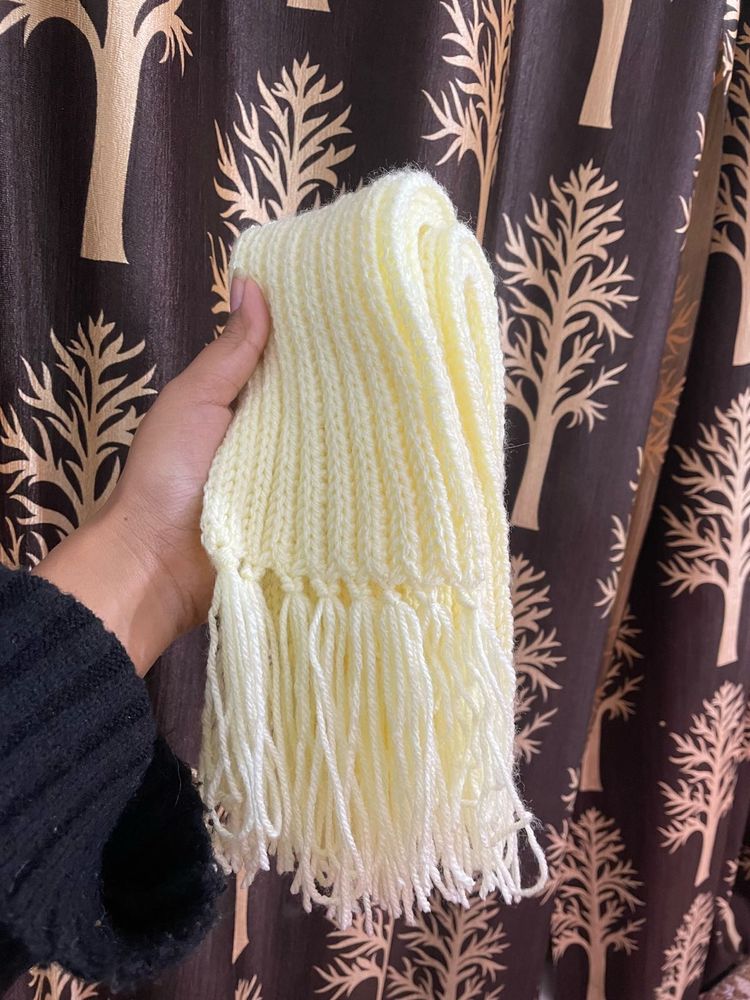 Yellow Knit Scarf with Fringe