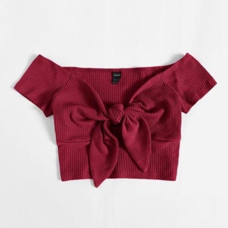 Burgundy Knot-Front Crop Top
