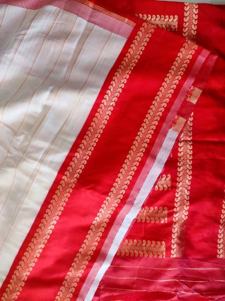 New Red &amp; White Silk Saree