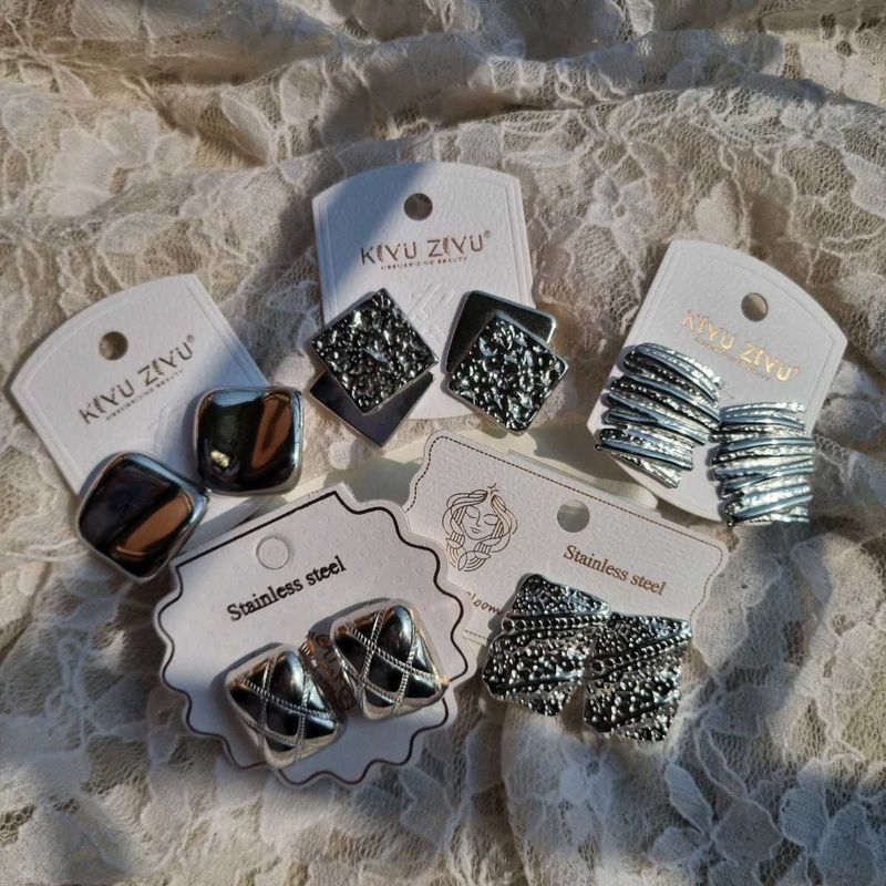 All Geometric Stainless Steel Silver Earrings