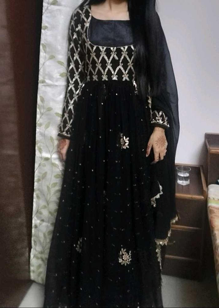 Black Peshwas Gown Frock Style Pakistani Dress