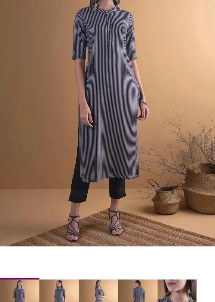 Libas: Black Striped Rayon kurta