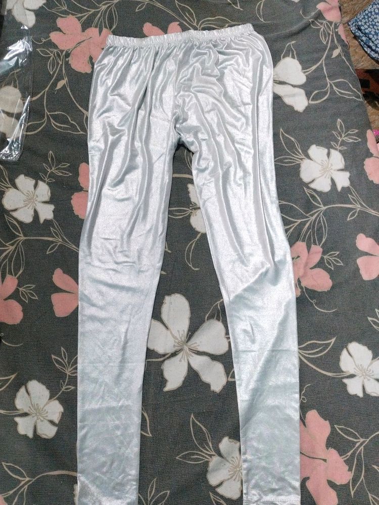 Silver Shining Colour Leggings For Girls
