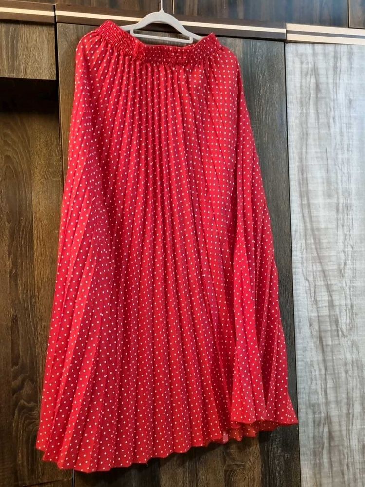 Red Accordian Pleated Maxi Skirt