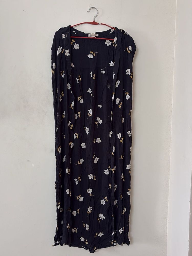 Floral Print Black Dress