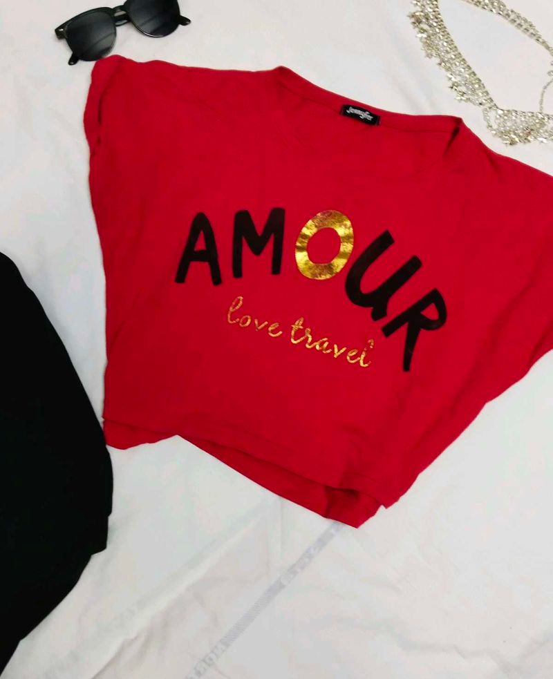 Red Graphic Crop Top 🍒