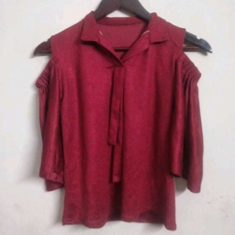 Designer Maroon Cold Shoulder Top