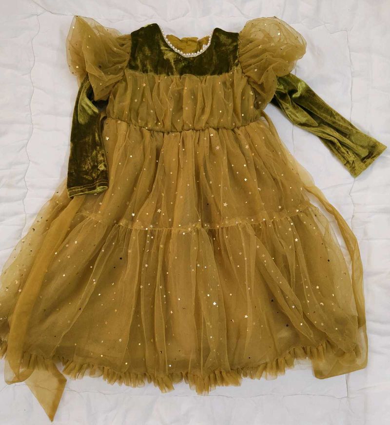 Olive Green Sparkle Tulle Dress