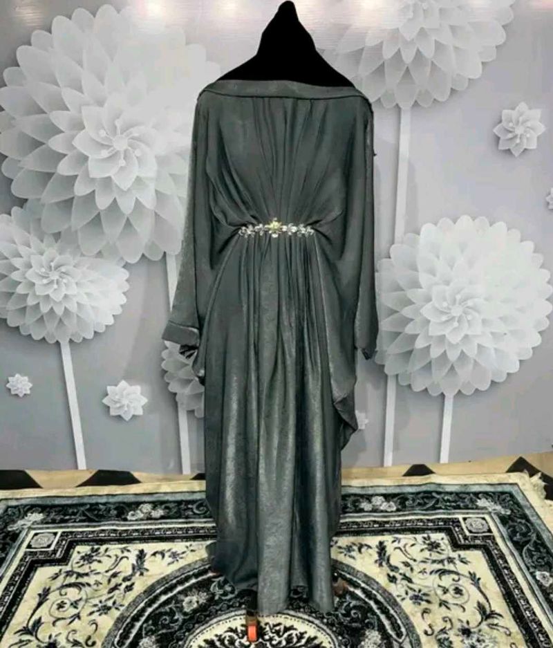 Elegant Dubai Kaftan Gray Abaya, Burqua