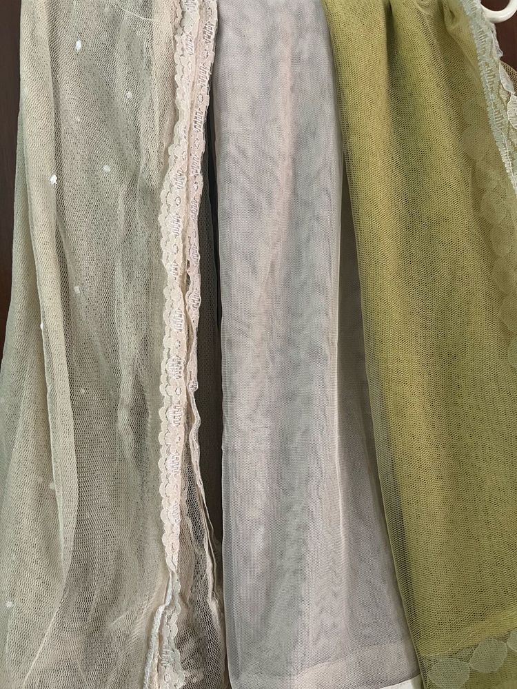 Combo Of 3 Net Dupattas With Lace