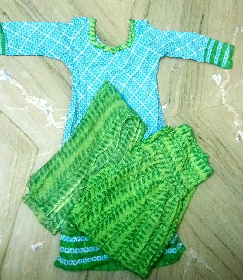 Blue &amp; Green Cotton Salwar Kameez Set