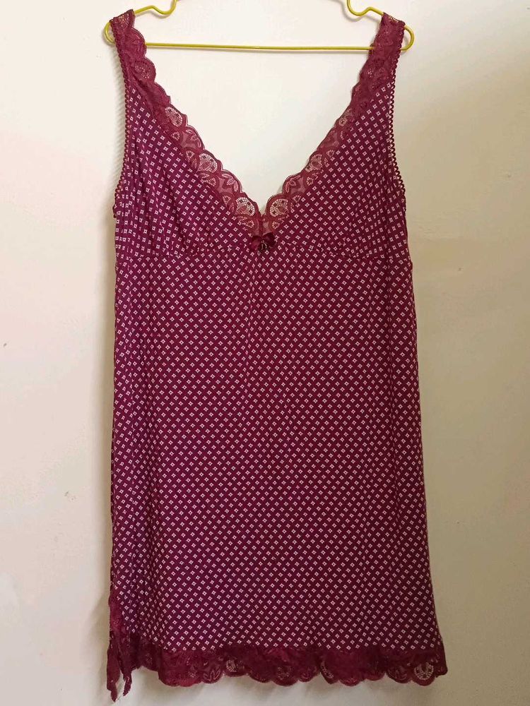 SALE - Jasper Conran Maroon Lace Trim Night Slip