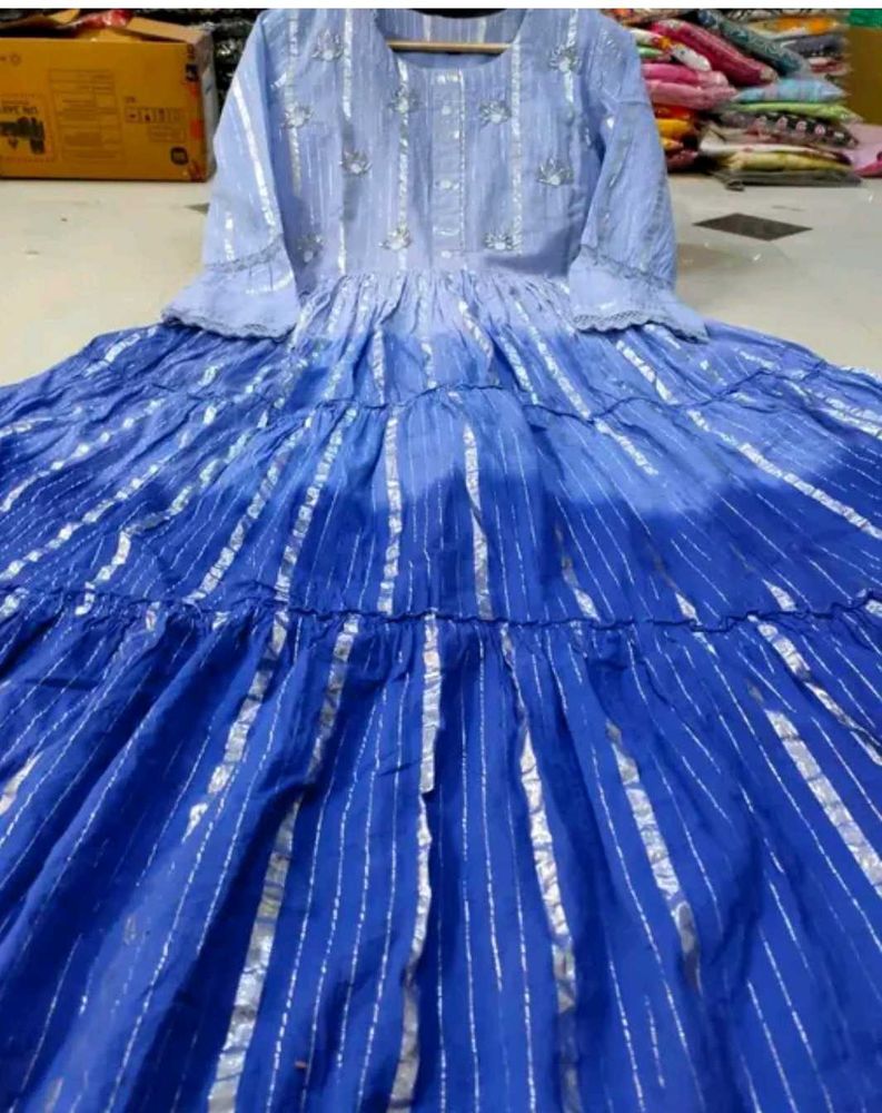 Blue Cotton Ethnic Long Gown