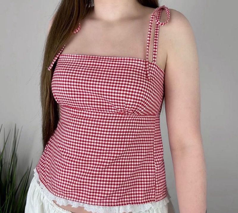Gingham Tie Strap Tank Top