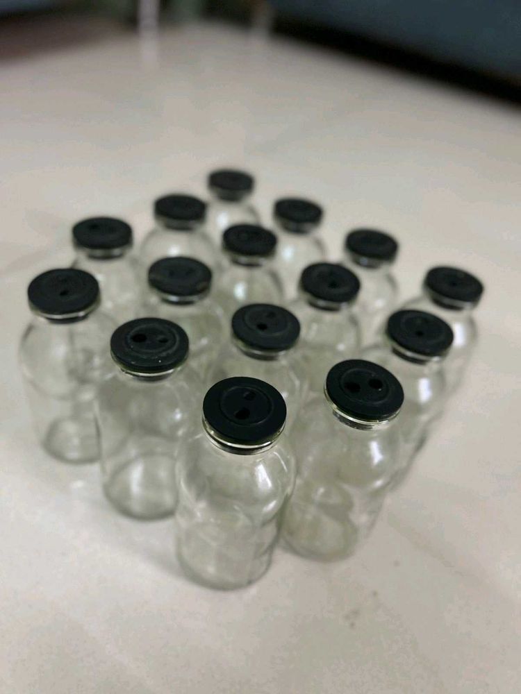 15 Empty Glass Vials w/ Black Caps