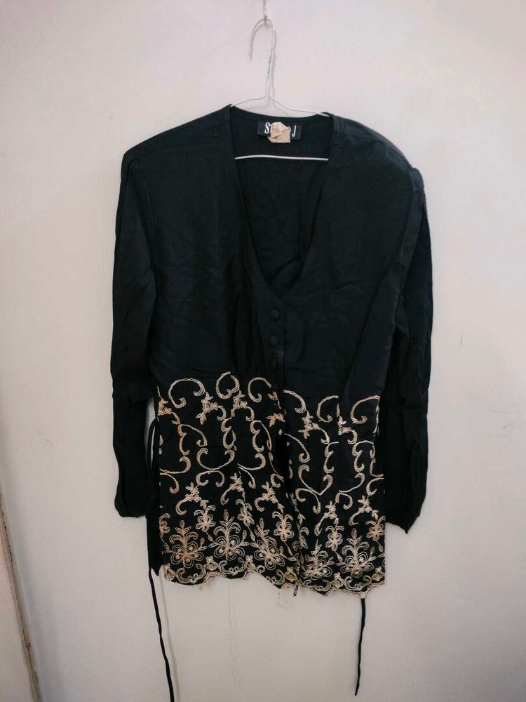 Embroidered Black Top
