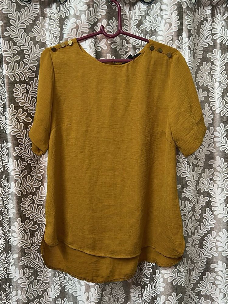 Mustard Yellow Button Detail Top