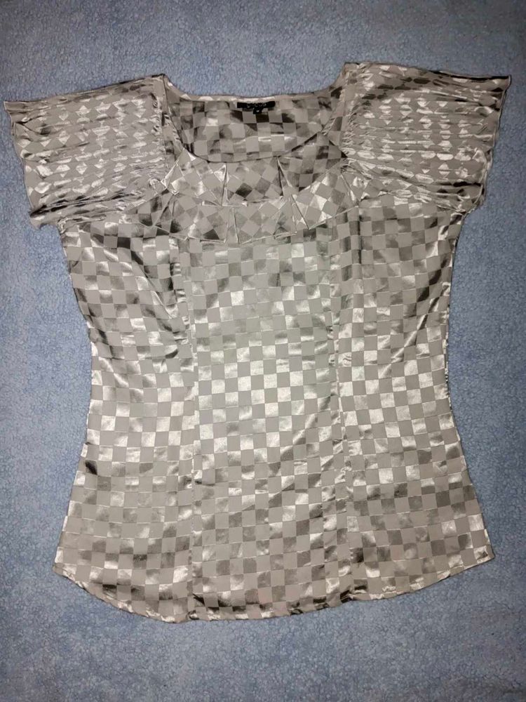 Silver Satin Checkered Top