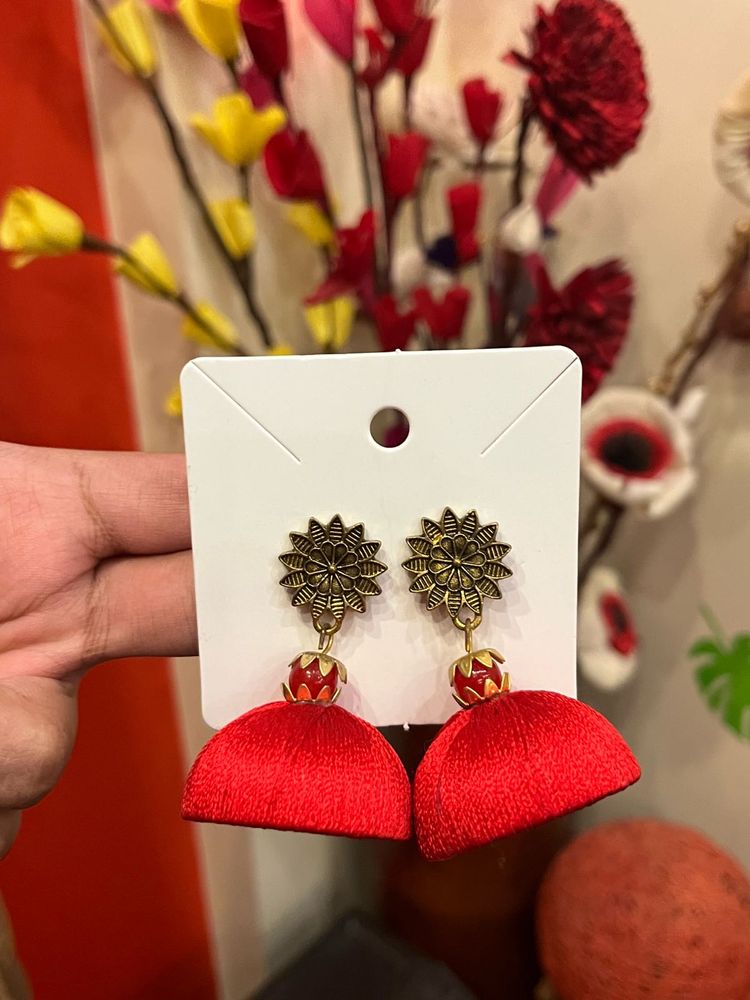 Red Jhumka Earrings