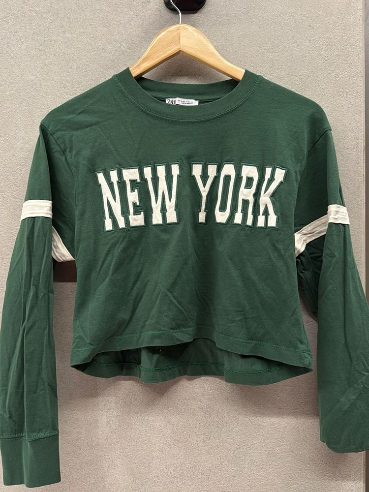Green 'New York' Cropped Tee