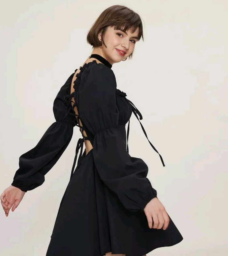 Black Tie-Back Mini Dress
