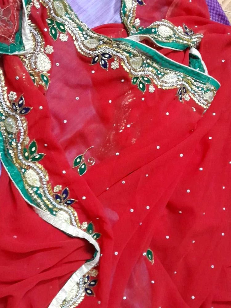 Red Stone Work Saree