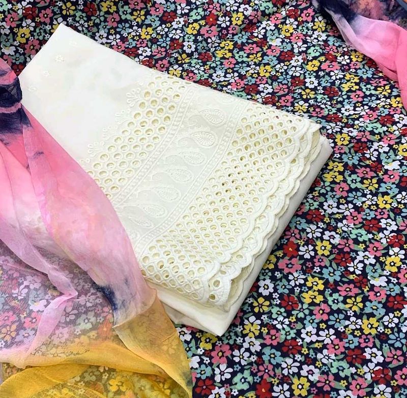 Pure Cotton With Chikan Bottom And Dupatta🎊🎊🎉