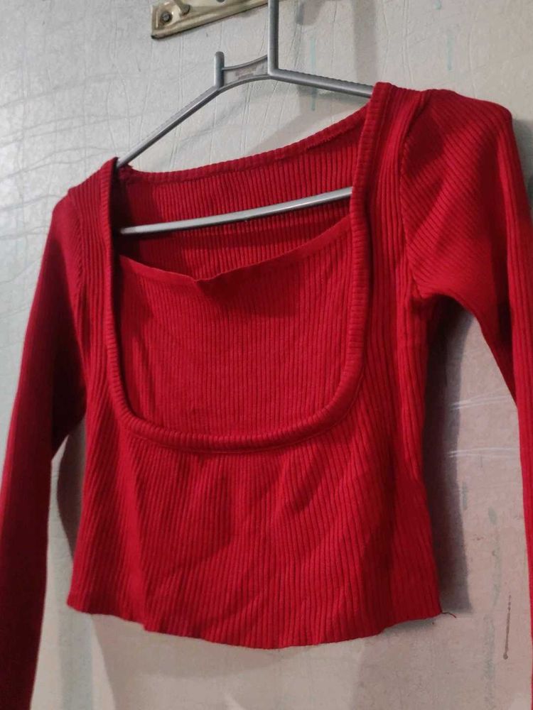 Red Square Neck Crop Top